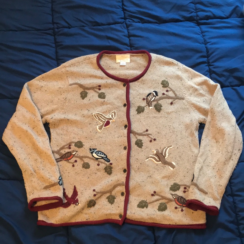 Vintage Hand-Embroidered Bird Sweater